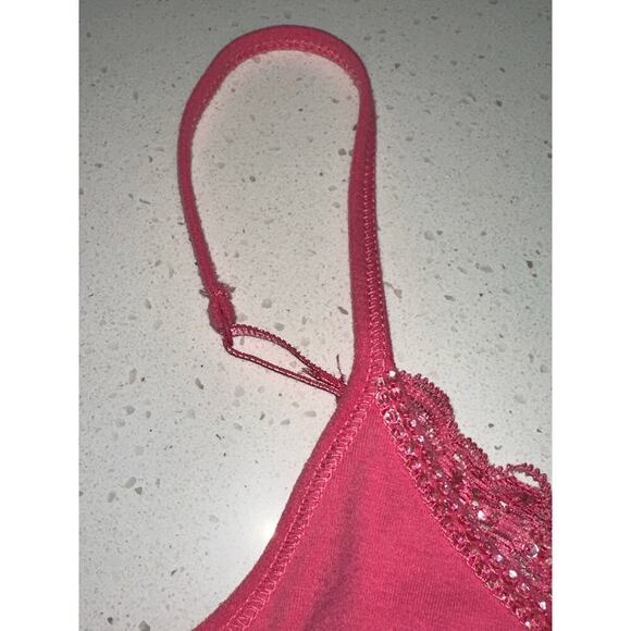 Express Vintage Y2K Cami Tank Fitted Stretch Lace Rhinestone Trim Pink L - Picture 7 of 11